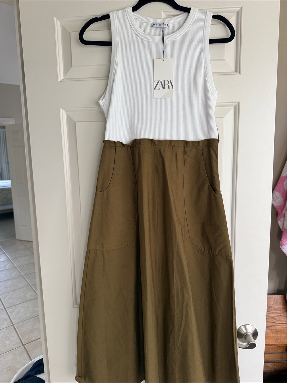 ZARA Two-Tone White and Olive Brown Dress